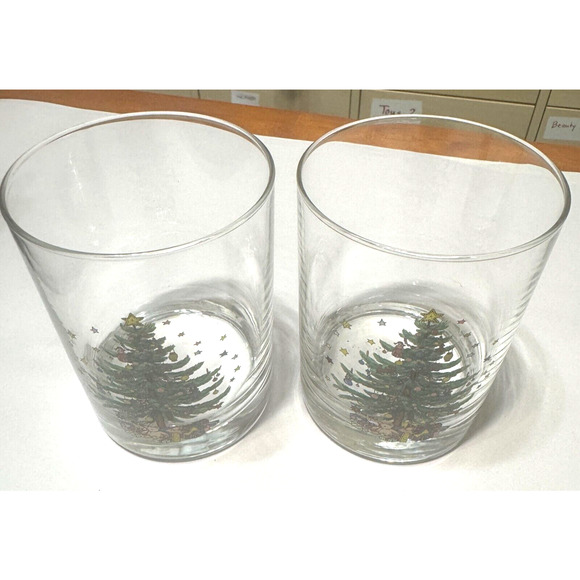 2 Nikko Christmas Tree Glasses Double Old Fashioned Highball set 14 oz - Picture 1 of 4